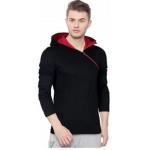 Redbrick Men's Plain Oblique Zipper Cotton Hooded T-shirt