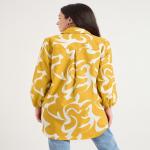 Bitsy Owl Women Cotton Blend Printed Button Front Yellow Long Shirt Collared Neck Dress || Long Sleeves Summer Oversized Shirt for Office Wear || Semi Formal Shirt