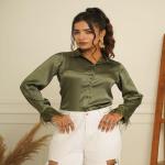 Women Olive Green Plain Satin Shirt, Full sleeves, Casual Wear