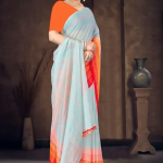 GOURISUT TEXTILE MOSS CHIFFON 2 D PRINTED SAREE WITH TASSLES