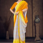 GOURISUT TEXTILE MOSS CHIFFON 2 D PRINTED SAREE WITH TASSLES