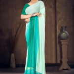 GOURISUT TEXTILE MOSS CHIFFON 2 D PRINTED SAREE WITH TASSLES