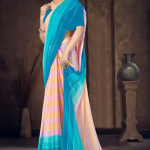 GOURISUT TEXTILE MOSS CHIFFON 2 D PRINTED SAREE WITH TASSLES