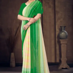 GOURISUT TEXTILE MOSS CHIFFON 2 D PRINTED SAREE WITH TASSLES