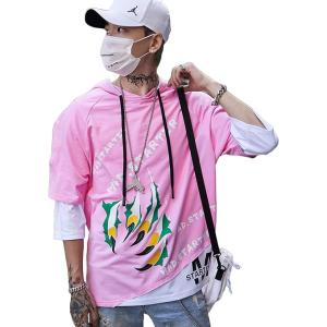 London Hills Printed Cotton Oversized Hoodies For Men | Half Sleeve Oversized T-shirt || LH_OS_HOODIE_HS_PINK_44