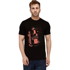 London Hills Men's Regular Fit Celebration Slogan Printed Black T-Shirt