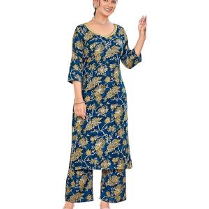 London Hills Women Printed Kurta with Pant || Salwar Suit Set for Women || LH_WOMEN_PLAZO_SET_1501_BLUE