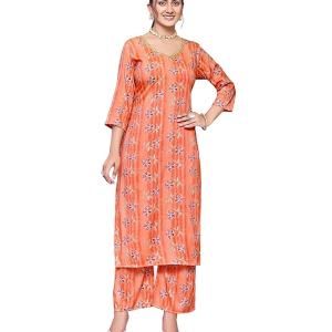 London Hills Women Printed Kurta with Pant || Salwar Suit Set for Women ||  LH_WOMEN_PLAZO_SET_1502_ORANGE