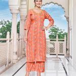 London Hills Women Printed Kurta with Pant || Salwar Suit Set for Women ||  LH_WOMEN_PLAZO_SET_1502_ORANGE