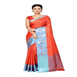 Naveera Banarasi silk Tanchoi Saree in Sea orange