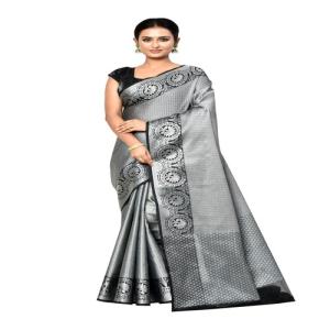 Naveera Banarasi silk Tanchoi Saree in Sea Grey