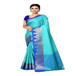 Naveera Banarasi silk Tanchoi Saree in Sea blue