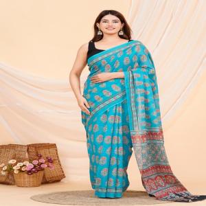 Hand Printed Mul Cotton Saree