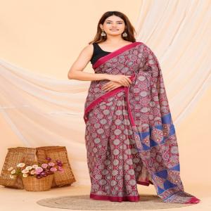 Hand Printed Mul Cotton Saree