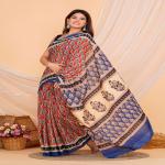 Hand Printed Mul Cotton Saree