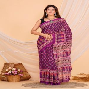 Hand Printed Mul Cotton Saree