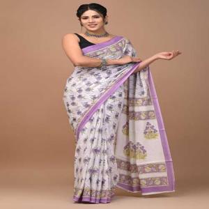 Hand Printed Mul Cotton Saree