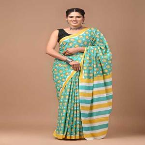 Hand Printed Mul Cotton Saree