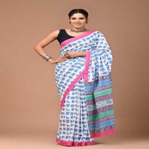 Hand Printed Mul Cotton Saree