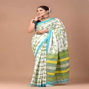 Hand Printed Mul Cotton Saree