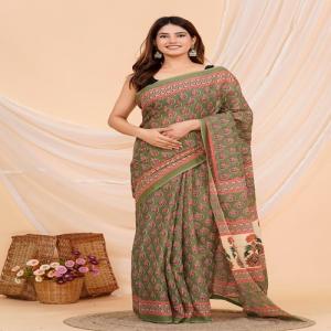 Hand Printed Mul Cotton Saree