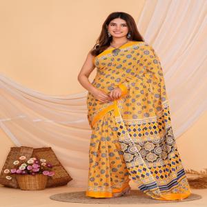 Hand Printed Mul Cotton Saree