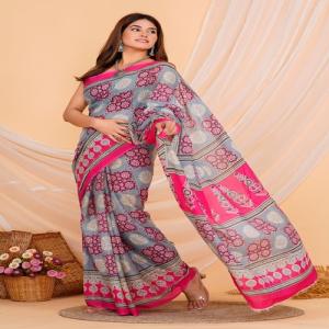 Hand Printed Mul Cotton Saree