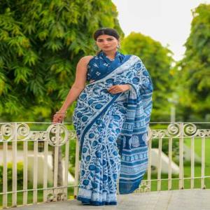 Hand Printed Mul Cotton Saree