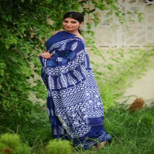 Hand Printed Mul Cotton Saree