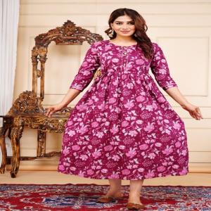 Women Floral Print Cotton Blend Anarkali Kurta