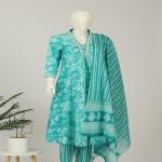 Cotton A-line Anarkali Kurti Pant Dupatta Set