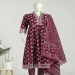 Cotton Anarkali Kurti Pant Dupatta Set