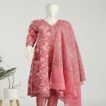 Cotton Anarkali Kurti Pant Dupatta Set