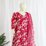 Cotton Angrakha Gown Pant Dupatta Set