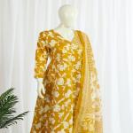 Cotton Angrakha Gown Pant Dupatta Set