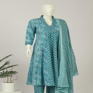 Cotton Anarkali Kurti Pant Dupatta Set