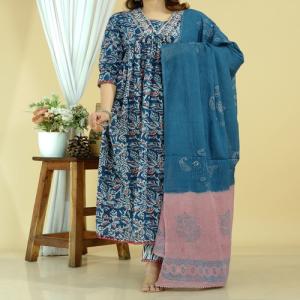 Cotton Kurti Pant Dupatta Set