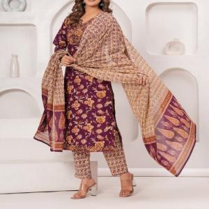 Cotton Kurti Pant Dupatta Set