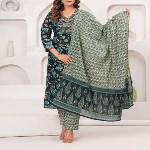 Cotton Kurti Pant Dupatta Set