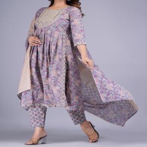 Cotton Nayra Kurti Pant Dupatta Set