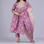 Cotton Nayra Kurti Pant Dupatta Set